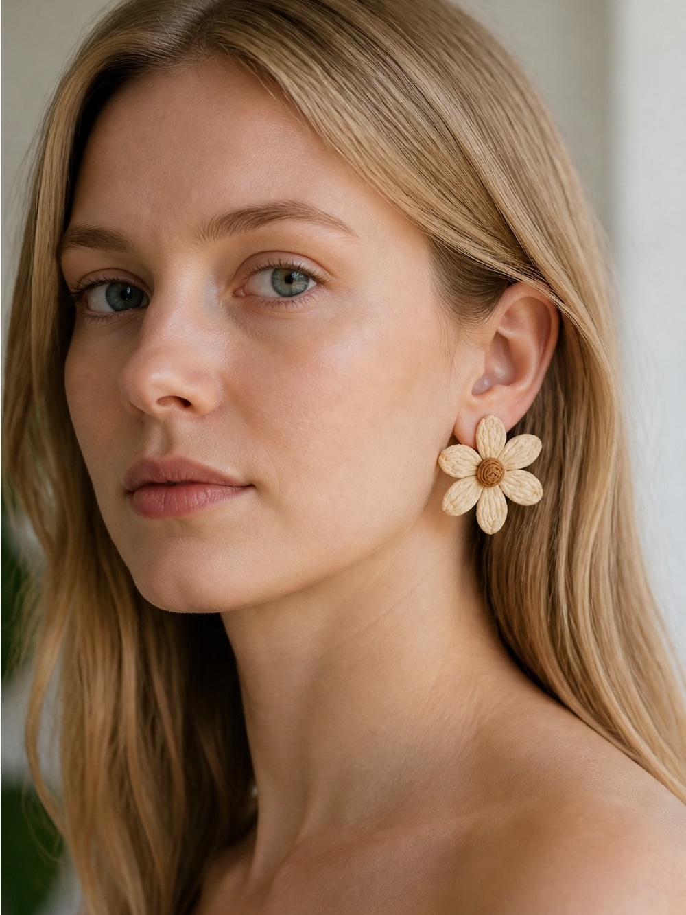 Beige Floral Statement Earrings - Natural Bloom